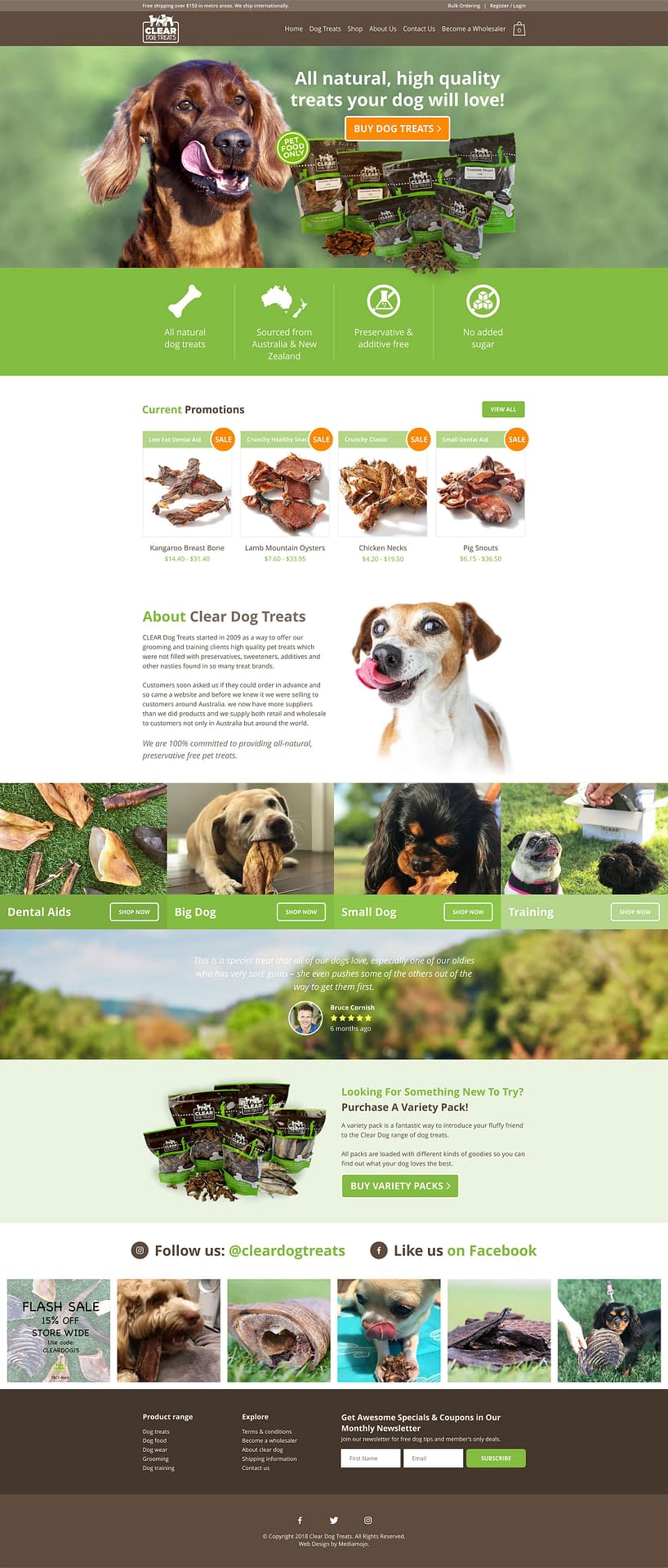 Clear dog treats website design